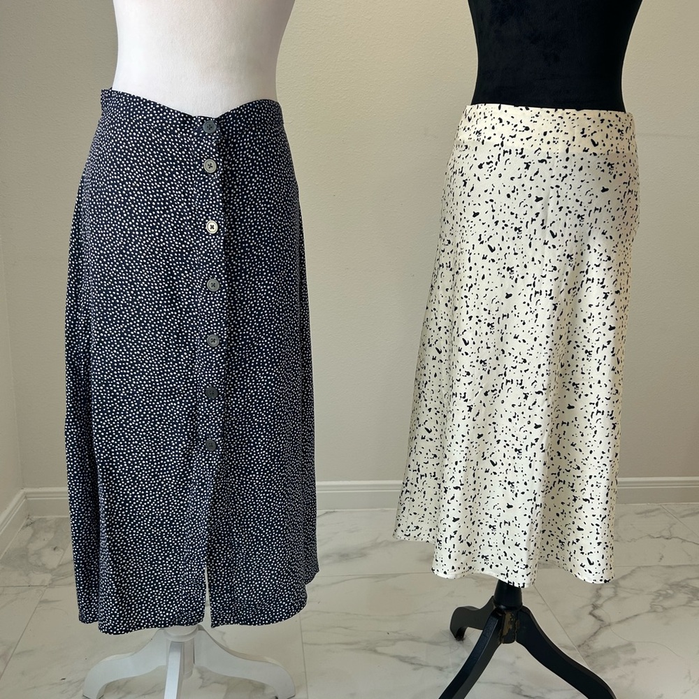 Gap Navy Blue Polka Dotted and Black and Cream Printed Midi Skirts (Set of 2)